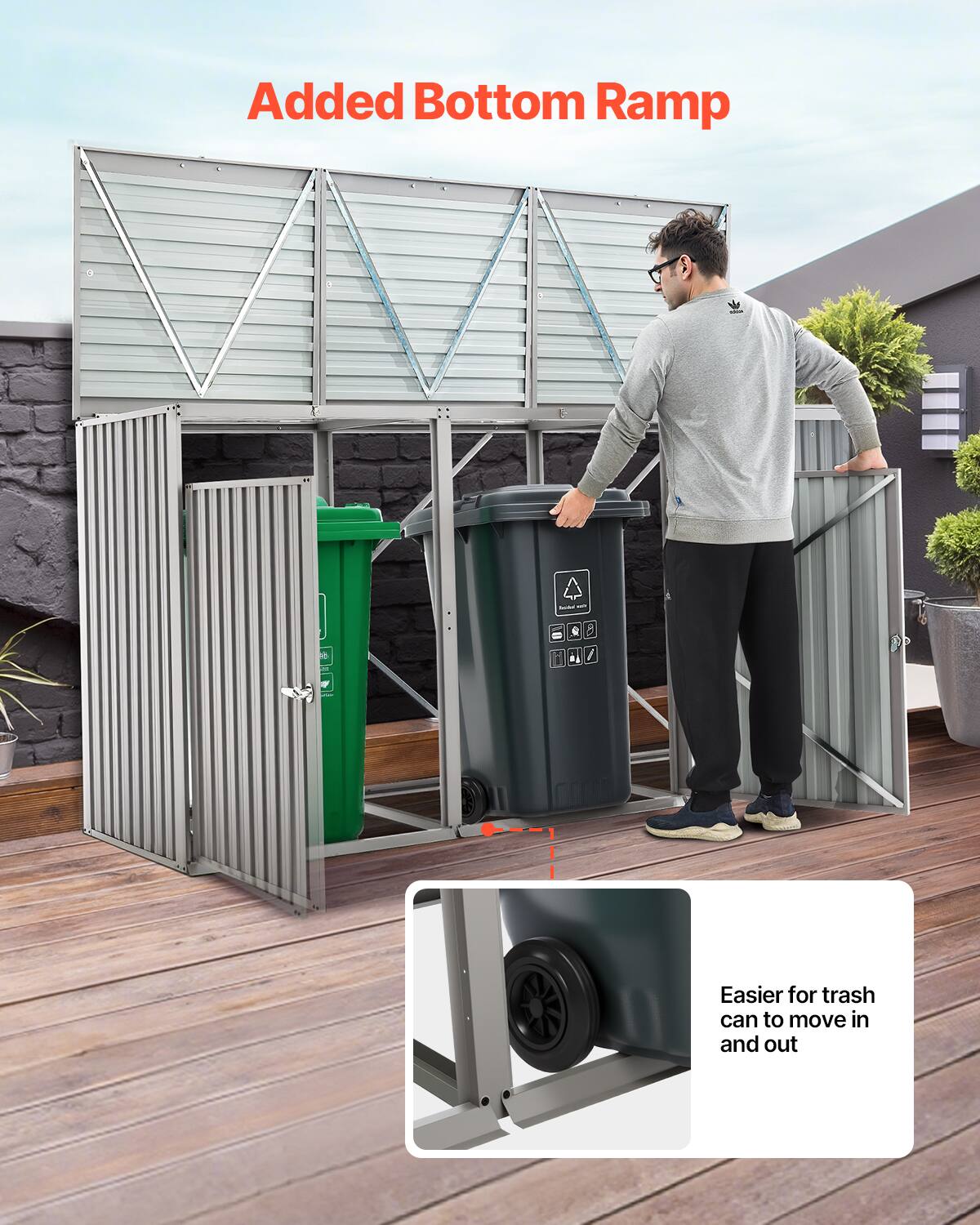 Added Bottom Ramp

Easier for trash can to move in and out