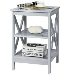 Ecooso - 3-Tier Nightstand Side Table with X-Design Storage Shelf for Bedroom or Living Room - Gray