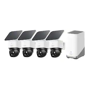eufy - SoloCam S340 4‑Cam Kit with HomeBase 3, Solar Security Camera, Wireless Outdoor Camera, 360° Pan/Tilt, No Fee - Black+White