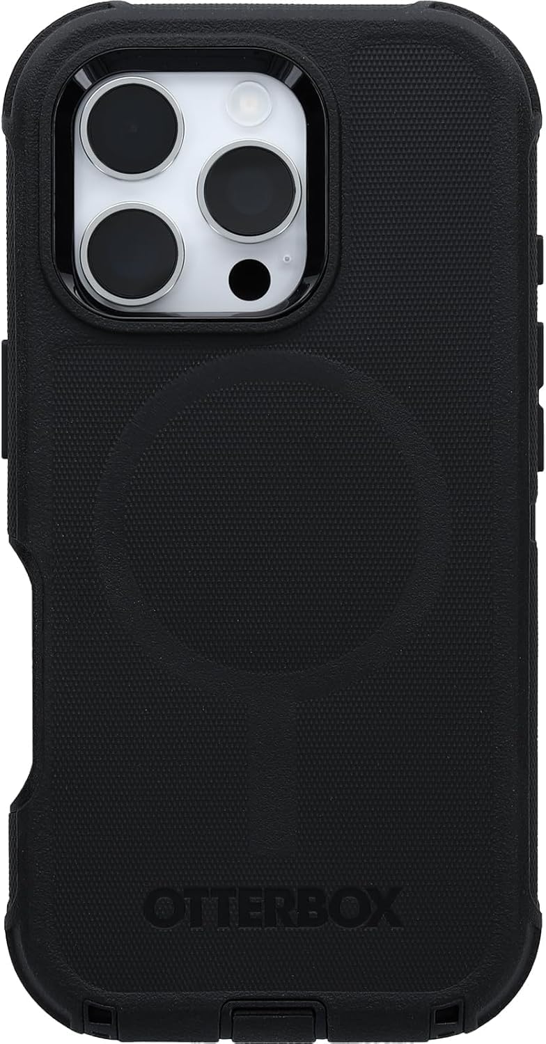Left. OtterBox - OtterBox iPhone 16 Pro (Only) - Defender Series Case - Holster Clip Included - Built-in Magnets - Rugged & Durable - Black.
