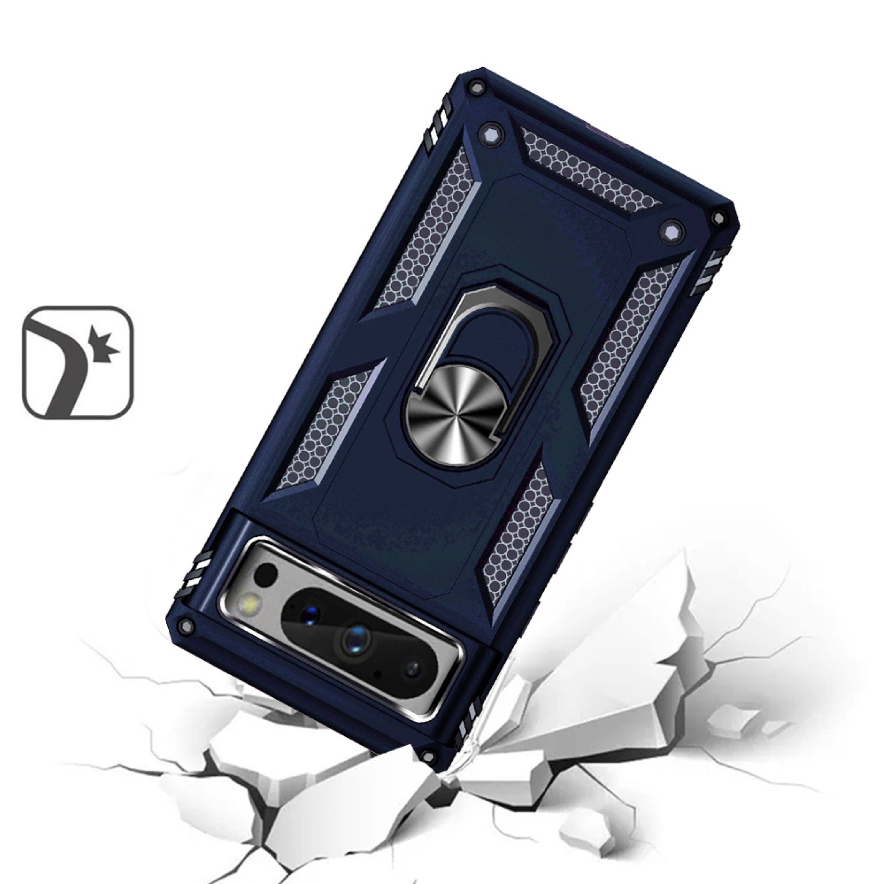 Left. Kitcheniva - Premium Magnetic Ring Holder Kickstand Hybrid Case For Google Pixel 8 Pro Blue - Blue.