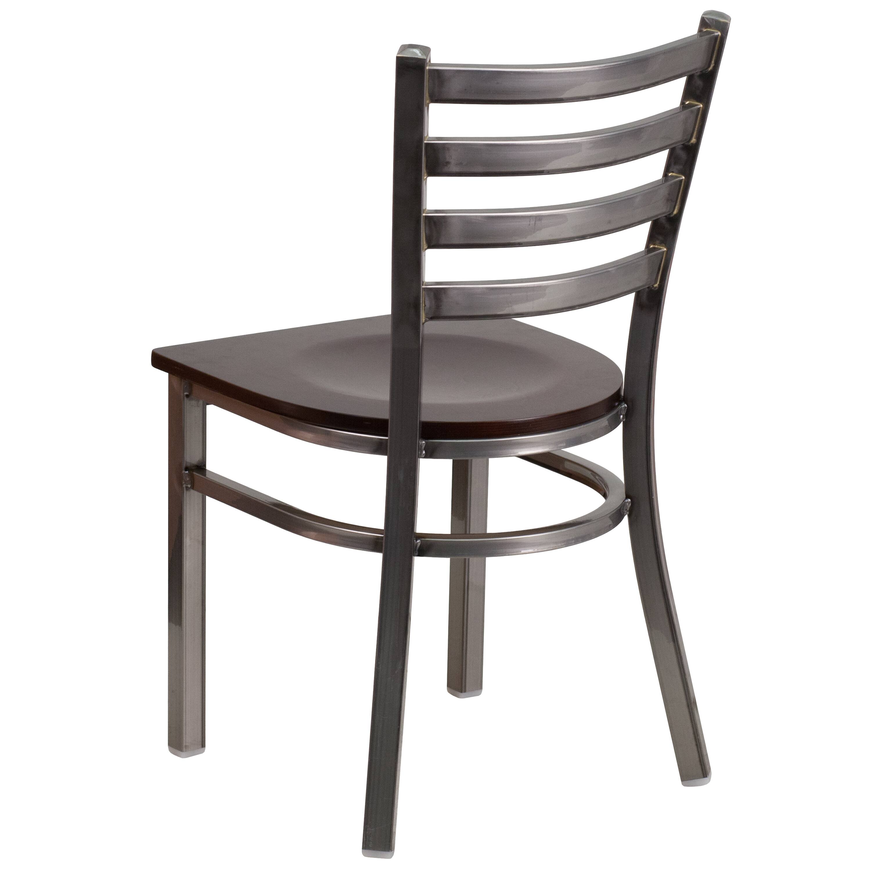 Alt View 4. Emma + Oliver - 2 Pack Clear Coated Ladder Back Metal Restaurant Chair - Walnut Wood Seat/Clear Coated Metal Frame.