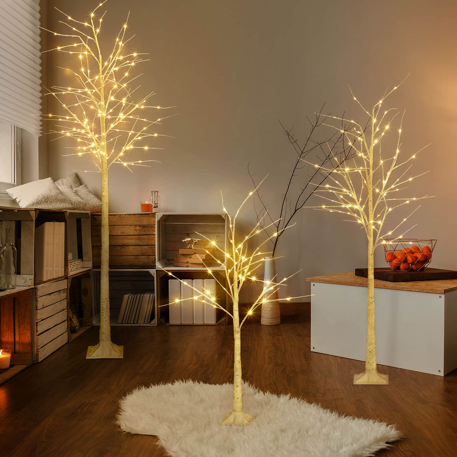 Oumilen - 4FT+6FT+8FT Lighted Birch Tree with Warm White LED Lightsfor Indoor Outdoor Christmas, Wedding, Party and Home Decor
