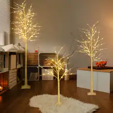 Front. Oumilen - 4FT+6FT+8FT Lighted Birch Tree with Warm White LED Lightsfor Indoor Outdoor Christmas, Wedding, Party and Home Decor.