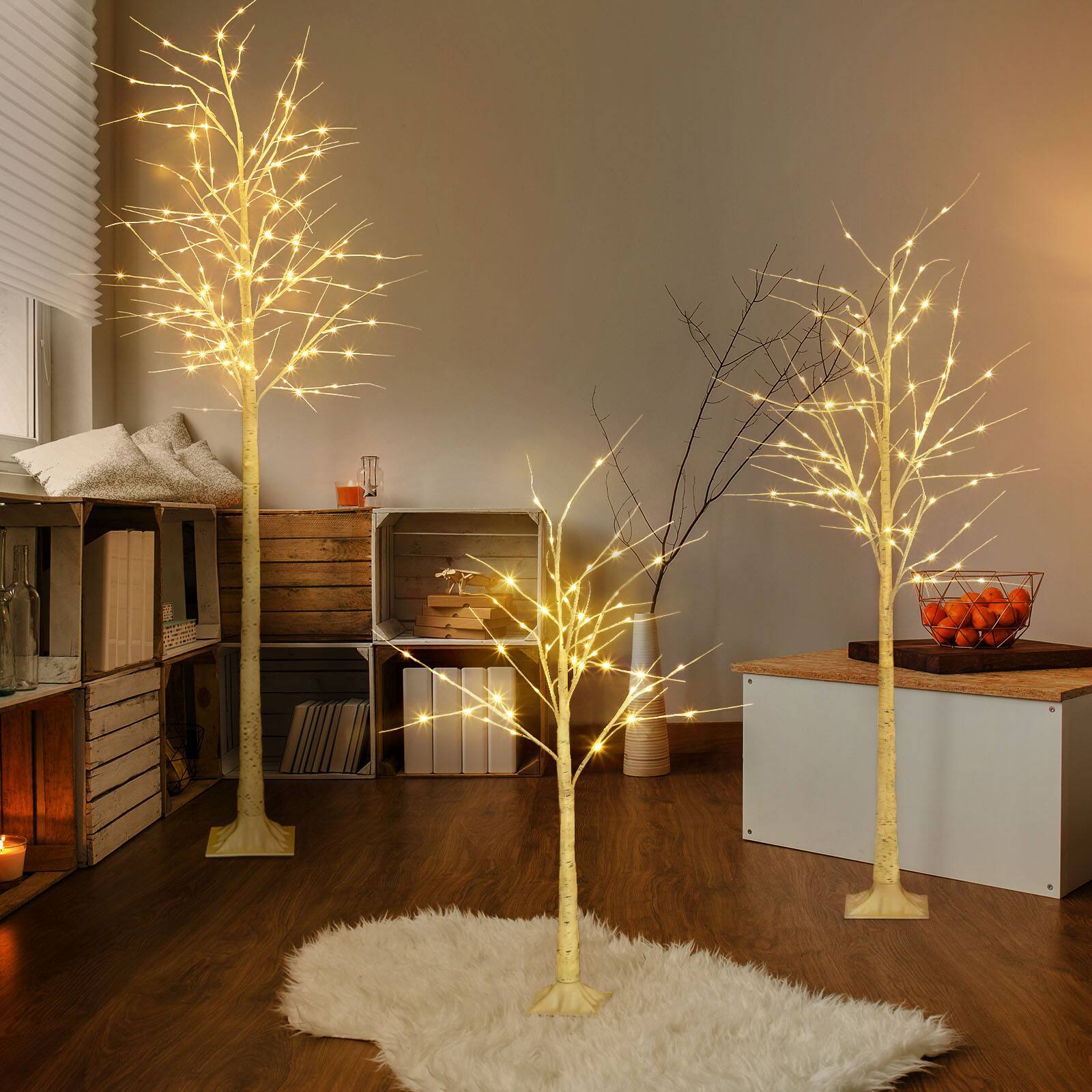 Front. Oumilen - 4FT+6FT+8FT Lighted Birch Tree with Warm White LED Lightsfor Indoor Outdoor Christmas, Wedding, Party and Home Decor.