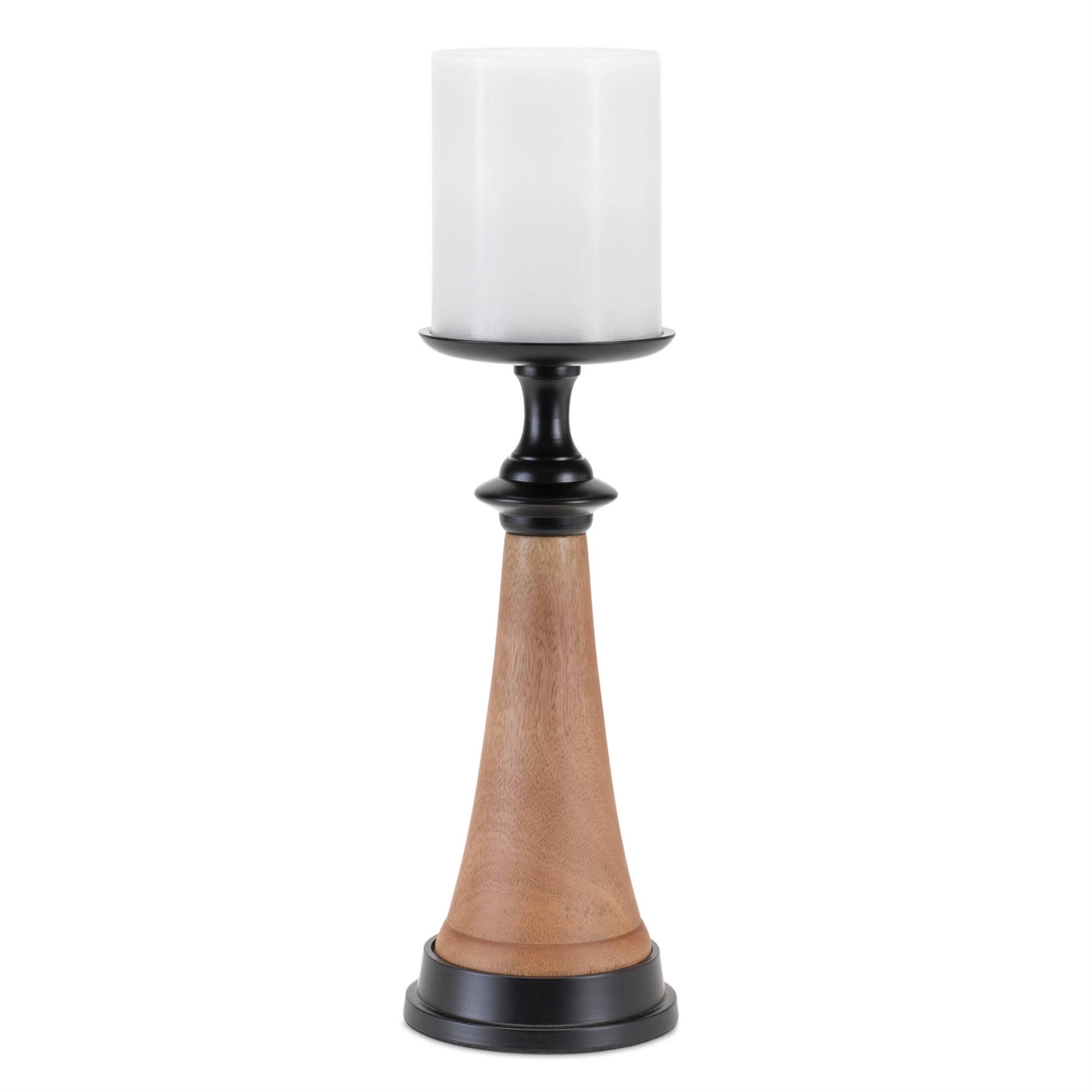 Left. BreeBe - Tapered Wood and Metal Candle Holder (Set of 2) - Brown, Black.