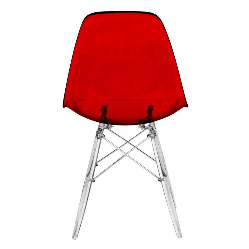 Alt View 6. LeisureMod - Dover Modern Acrylic Accent Side Chair with Eifel Design Legs for Dining Room, Kitchen and Home Office - Transparent Red.
