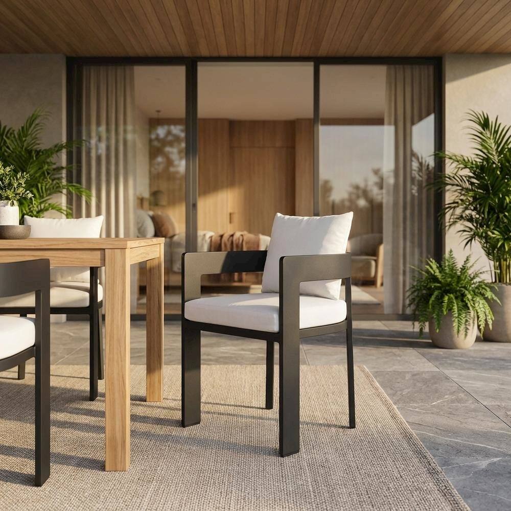 Angle. Outdoor Escape - Aluminum Outdoor Patio Dining Chair with Cushioned Seat and Stylish Design - Gray.