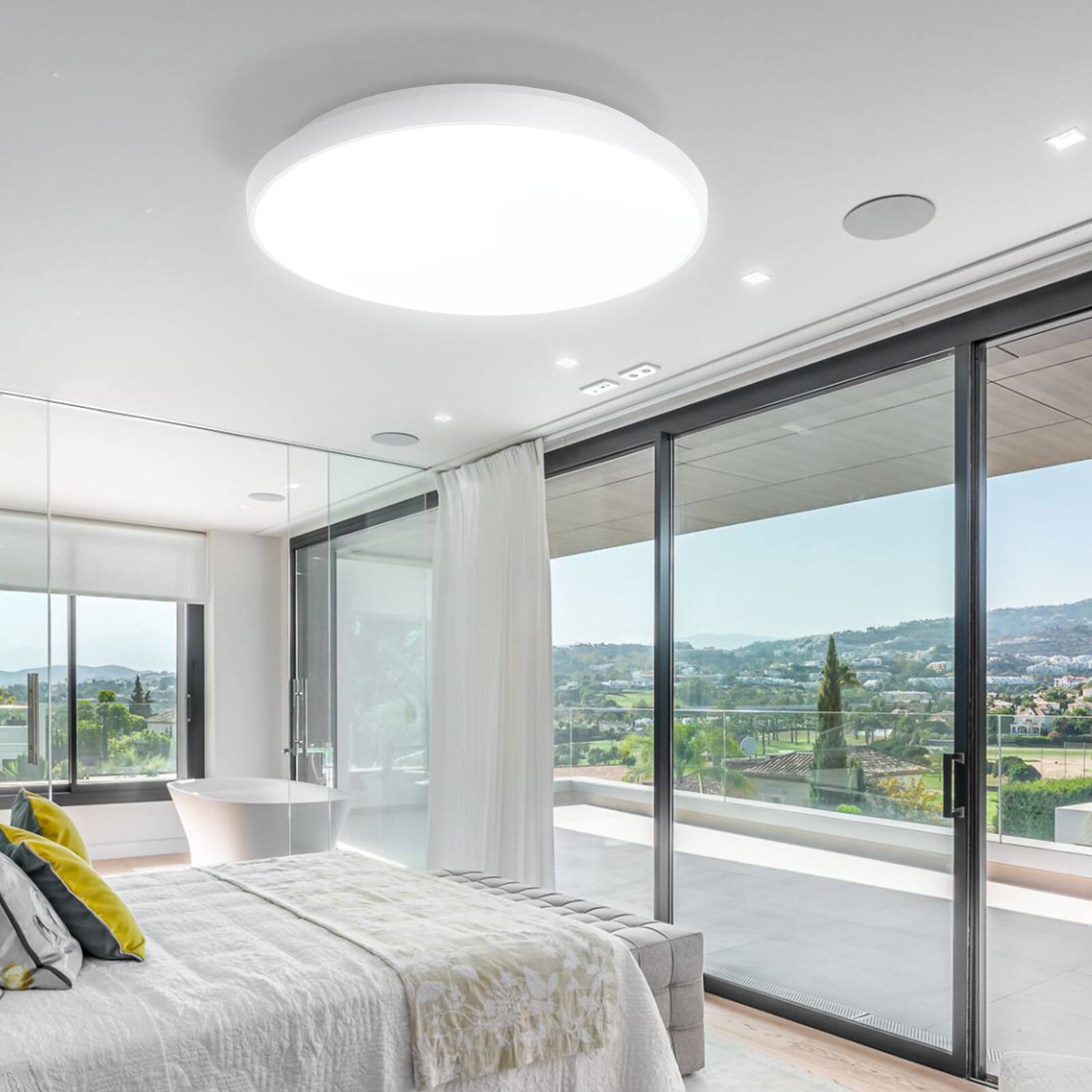 Front. Sofucor - 18W Modern LED Flush Mount Ceiling Light 11'' Low Profile Thin Round Light Fixture for Kitchen Bedroom Living Room - White.