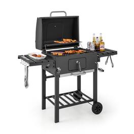 Ecooso - Portable Charcoal Grill with Wheels and 2 Foldable Side Tables, Outdoor BBQ Grill for Camping & Backyard - Black
