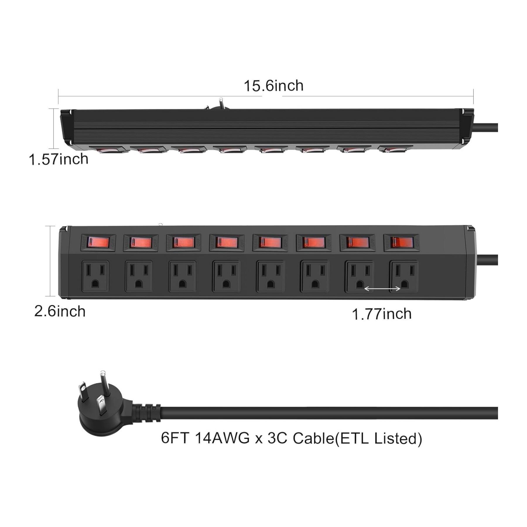 15.6 inch  
1.57 inch  
2.6 inch  
1.77 inch  
6FT 14AWG x 3C Cable (ETL Listed)