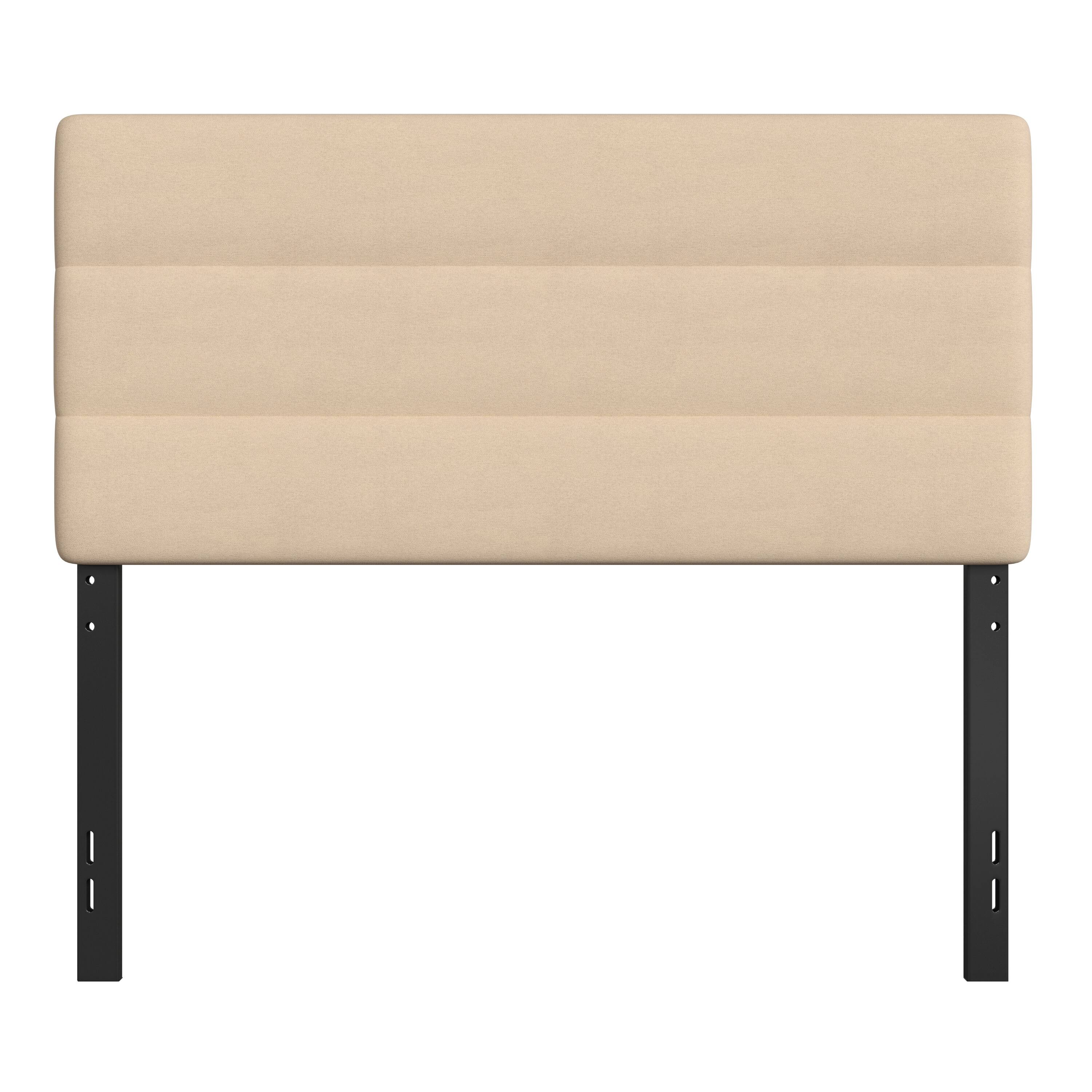 Alt View 9. Emma + Oliver - Gannon Modern Upholstered Headboard with Horizontal Line Stitching and Adjustable Height Rails - Cream.
