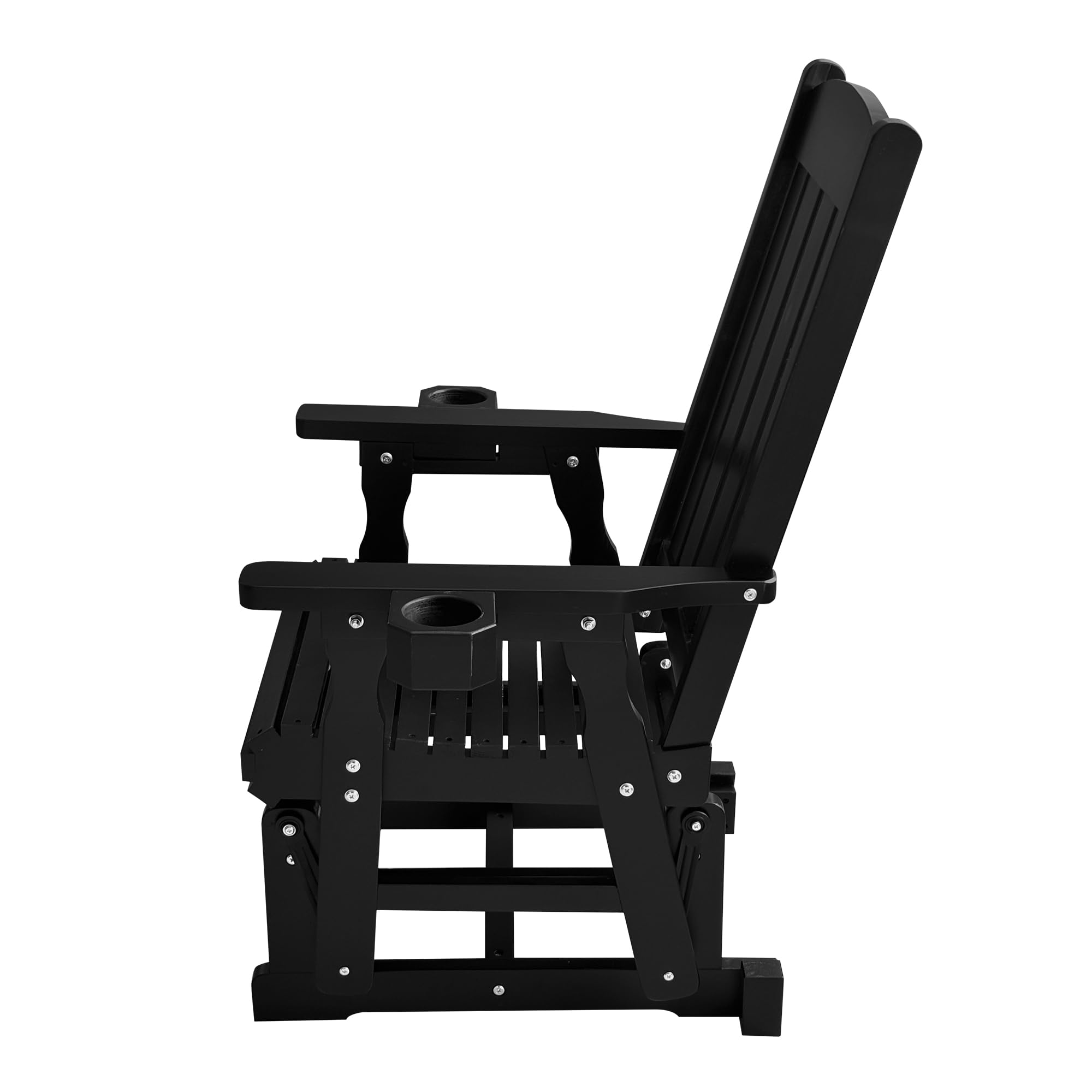 Left. Fortune Candy - Wooden Patio Glider for One Person, with High Back and Deep Contoured Seat, Solid Fir Wood, Heavy Duty 600 LBS - Black.