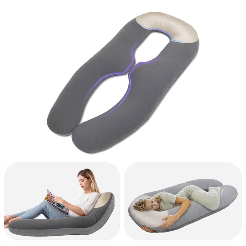 Front. wowmax - U-Shaped Cooling Body Pillow for Adults - Side Sleeper & Pregnancy Support with Removable Cover (Gray) - Gery.