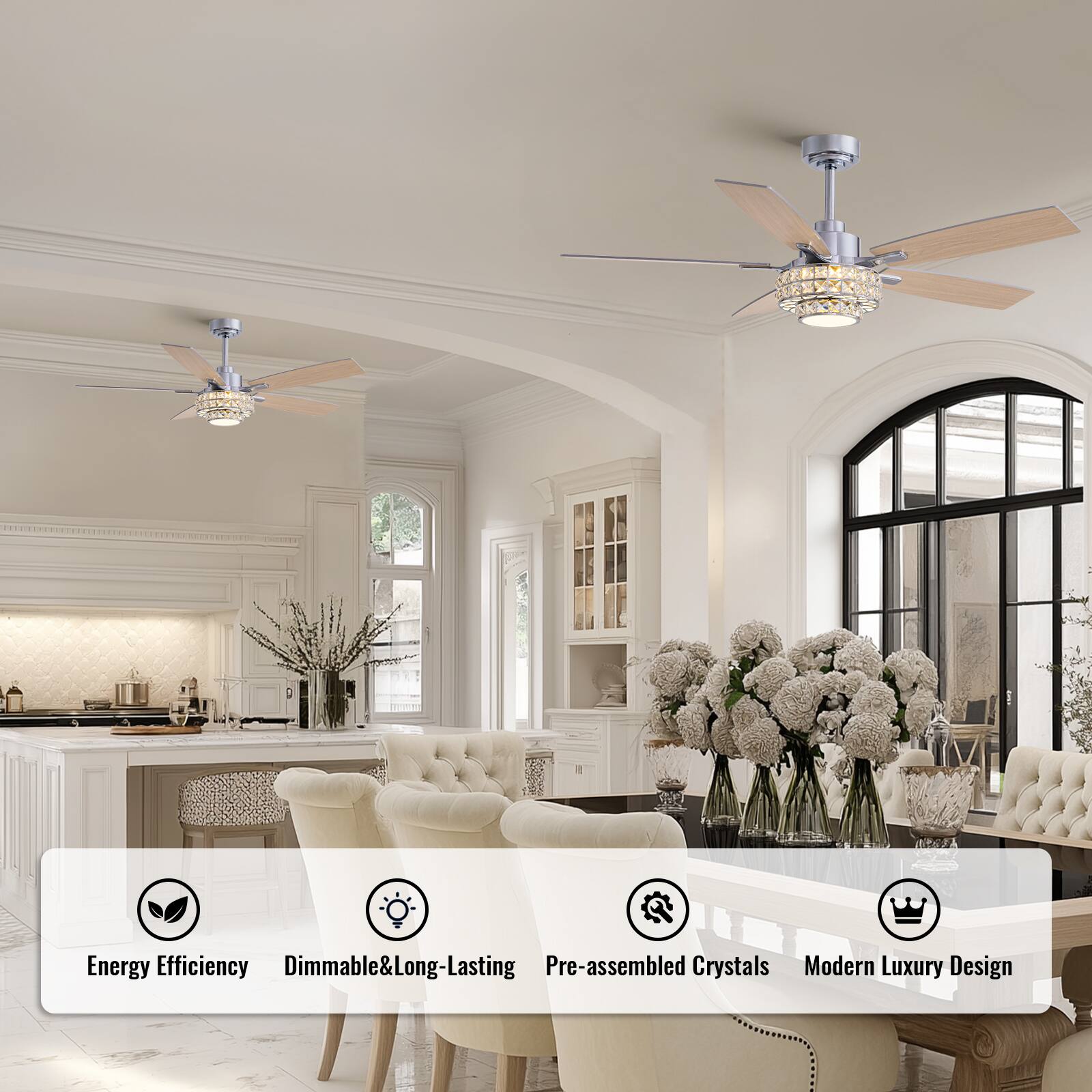 Energy Efficiency  
Dimmable & Long-Lasting  
Pre-assembled Crystals  
Modern Luxury Design