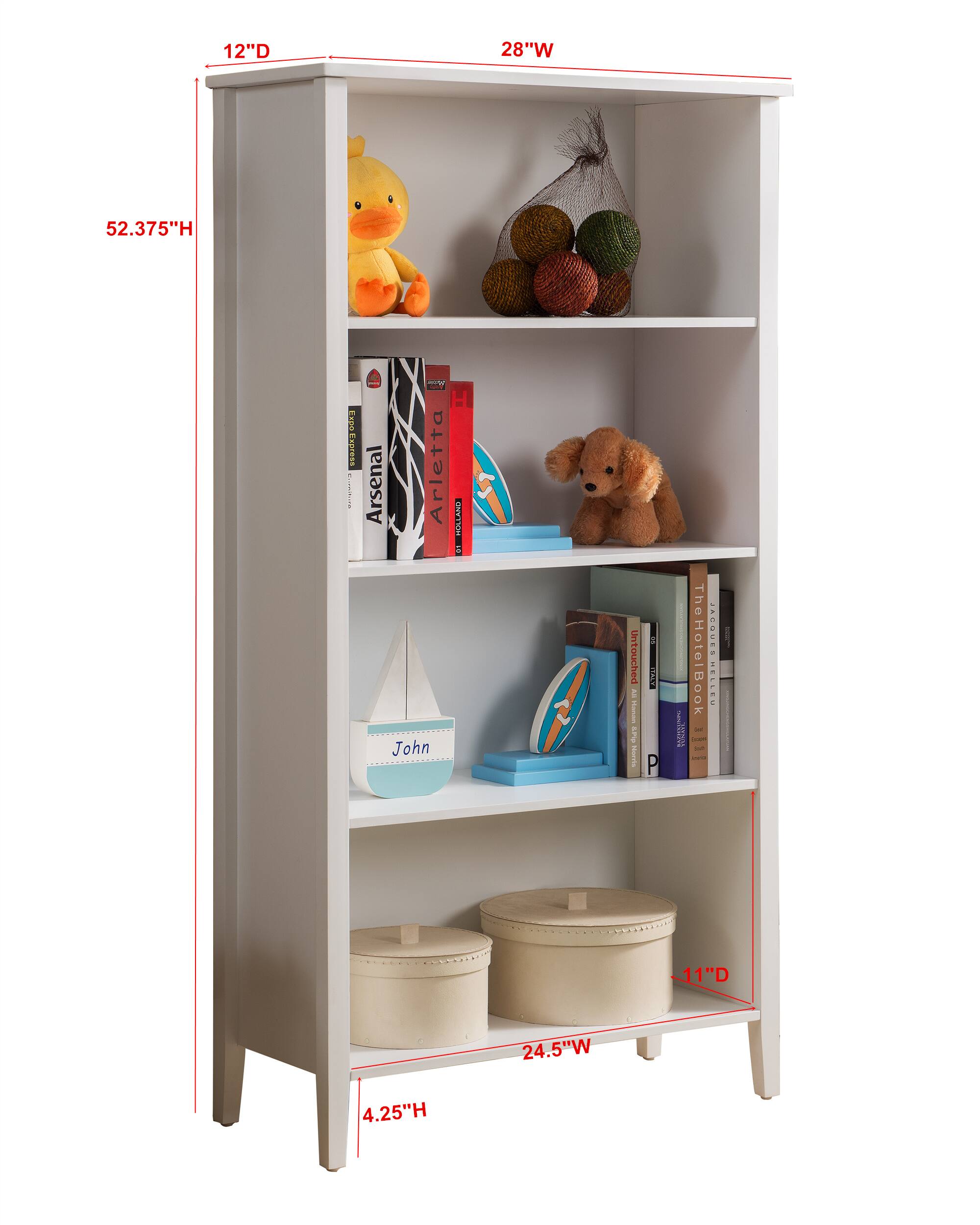 12"D x 28"W x 52.375"H

11"D x 24.5"W x 4.25"H