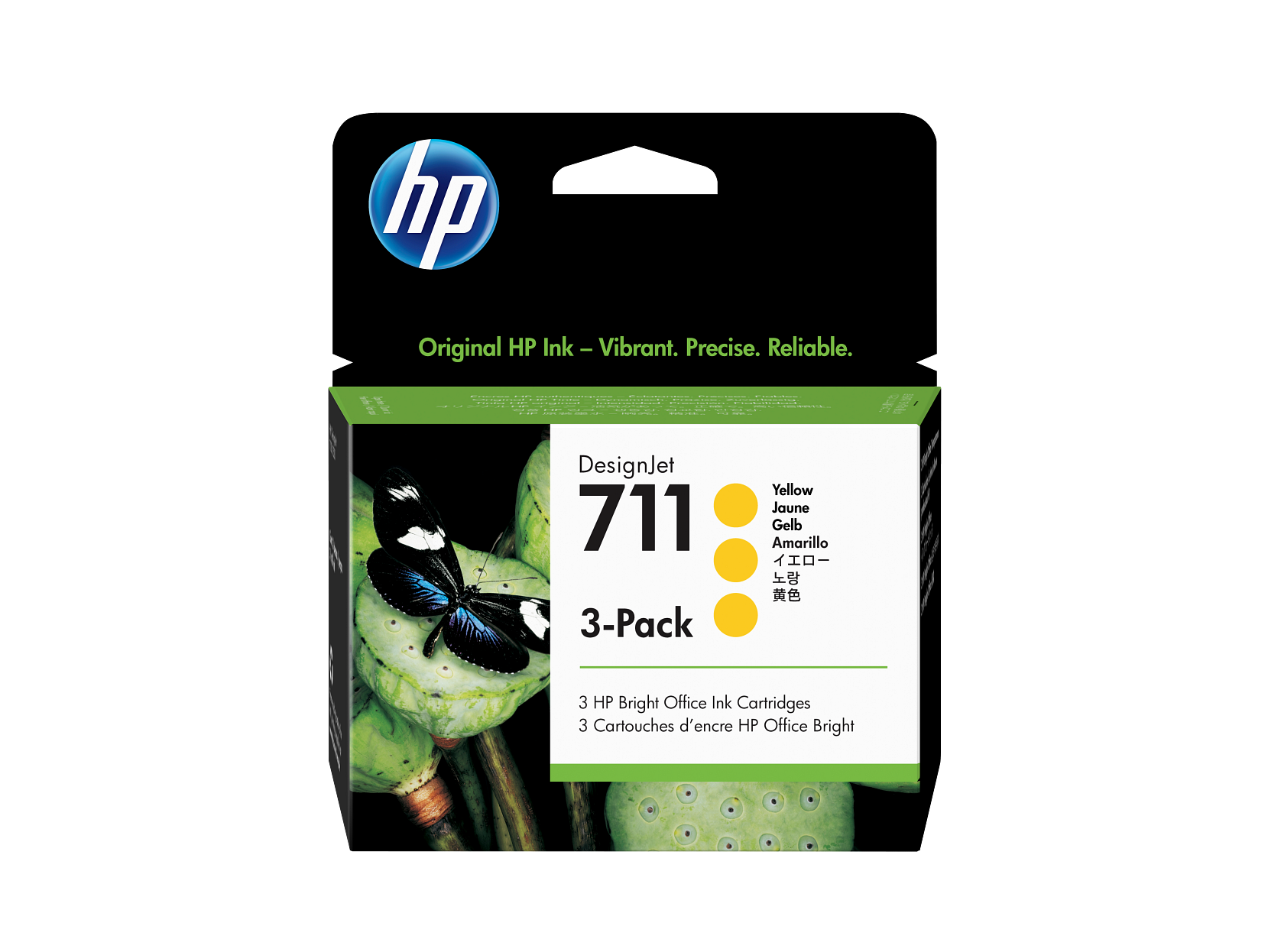 hp Original HP Ink - Vibrant. Precise. Reliable.  
DesignJet 711 3-Pack Yellow Jaune Gelb Amarillo  
3 HP Bright Office Ink Cartridges  
3 Cartouches d'encre HP Office Bright