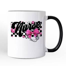 OrnamentallyYou - Nurse Floral Coquette Pink Bow Mug, Coquette Medical Worker Gift - White