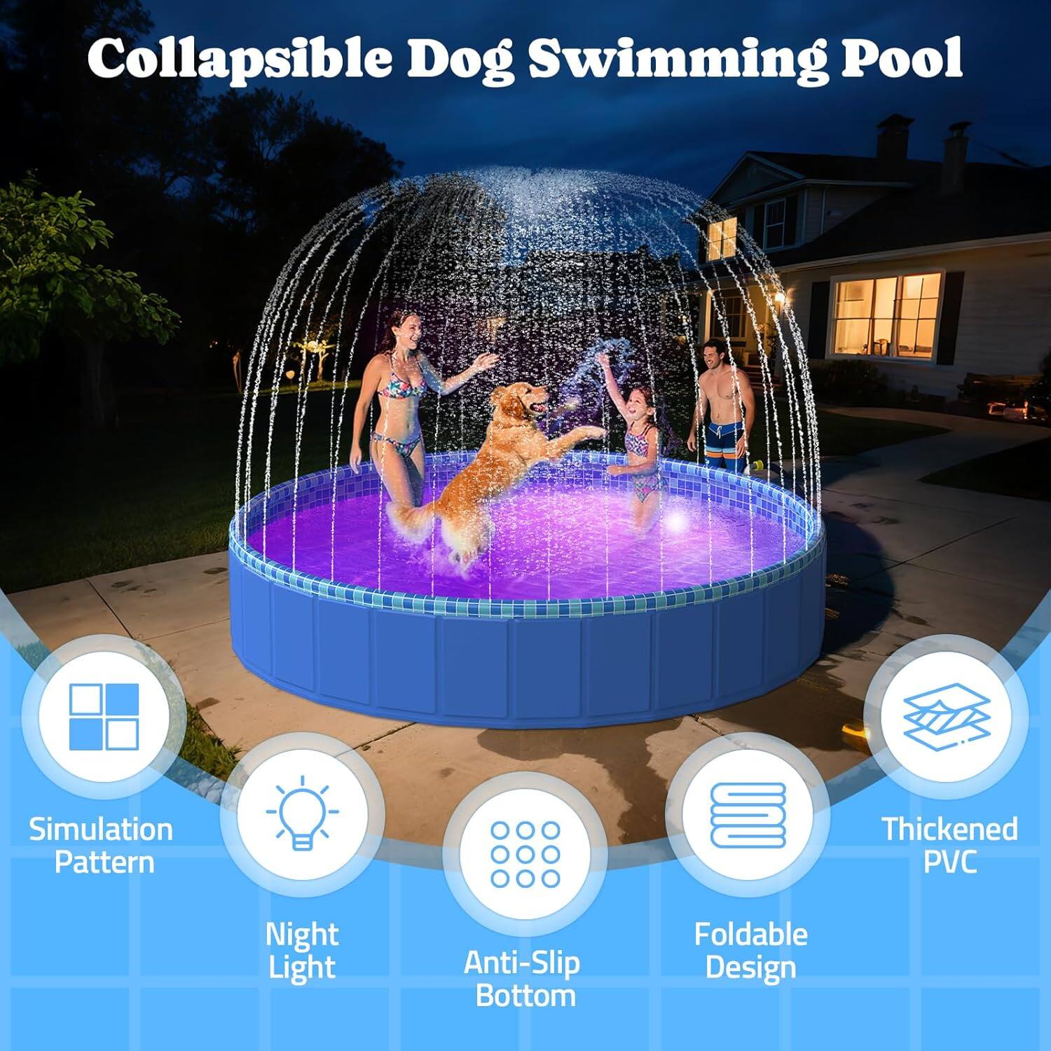 Collapsible Dog Swimming Pool
Simulation Pattern
Night Light
Anti-Slip Bottom
Foldable Design
Thickened PVC