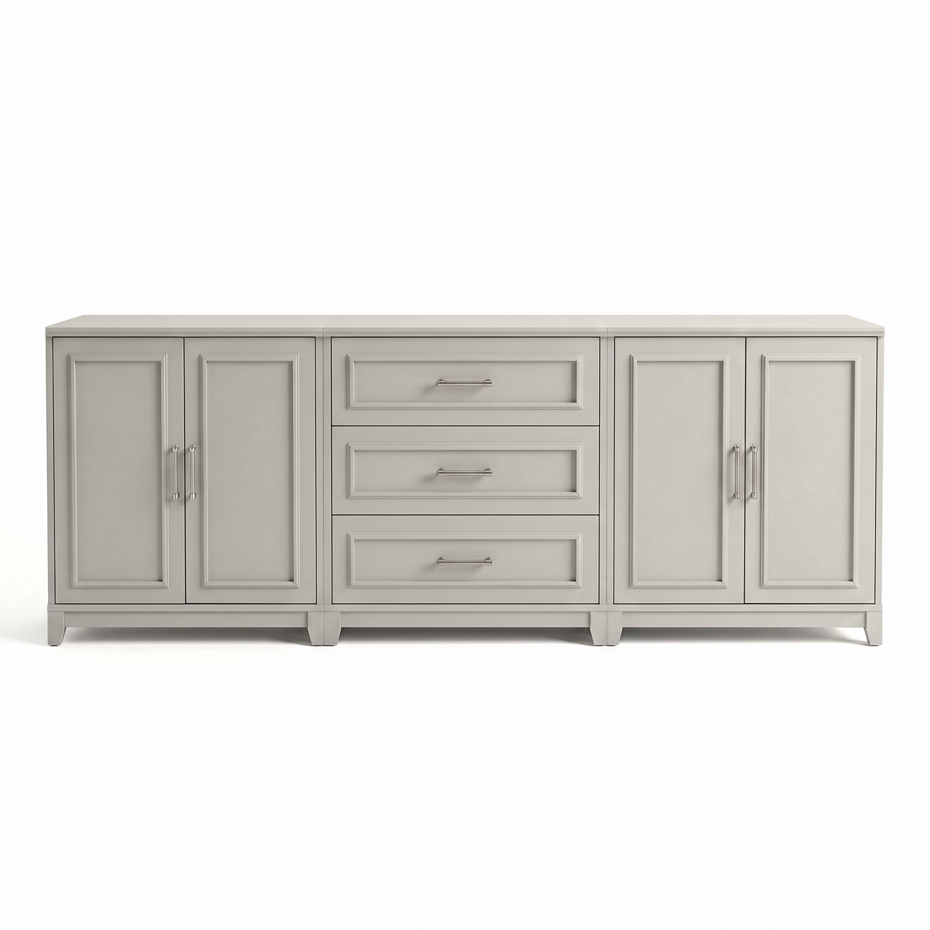 Alt View 1. Martha Stewart - Lily Pond 2-Piece Modular Cabinet and 3-Drawer Base Cabinet Set with Premium Hardware, Soft-Close Doors - Sharkey Gray/Brushed Stainless Steel Hardware.