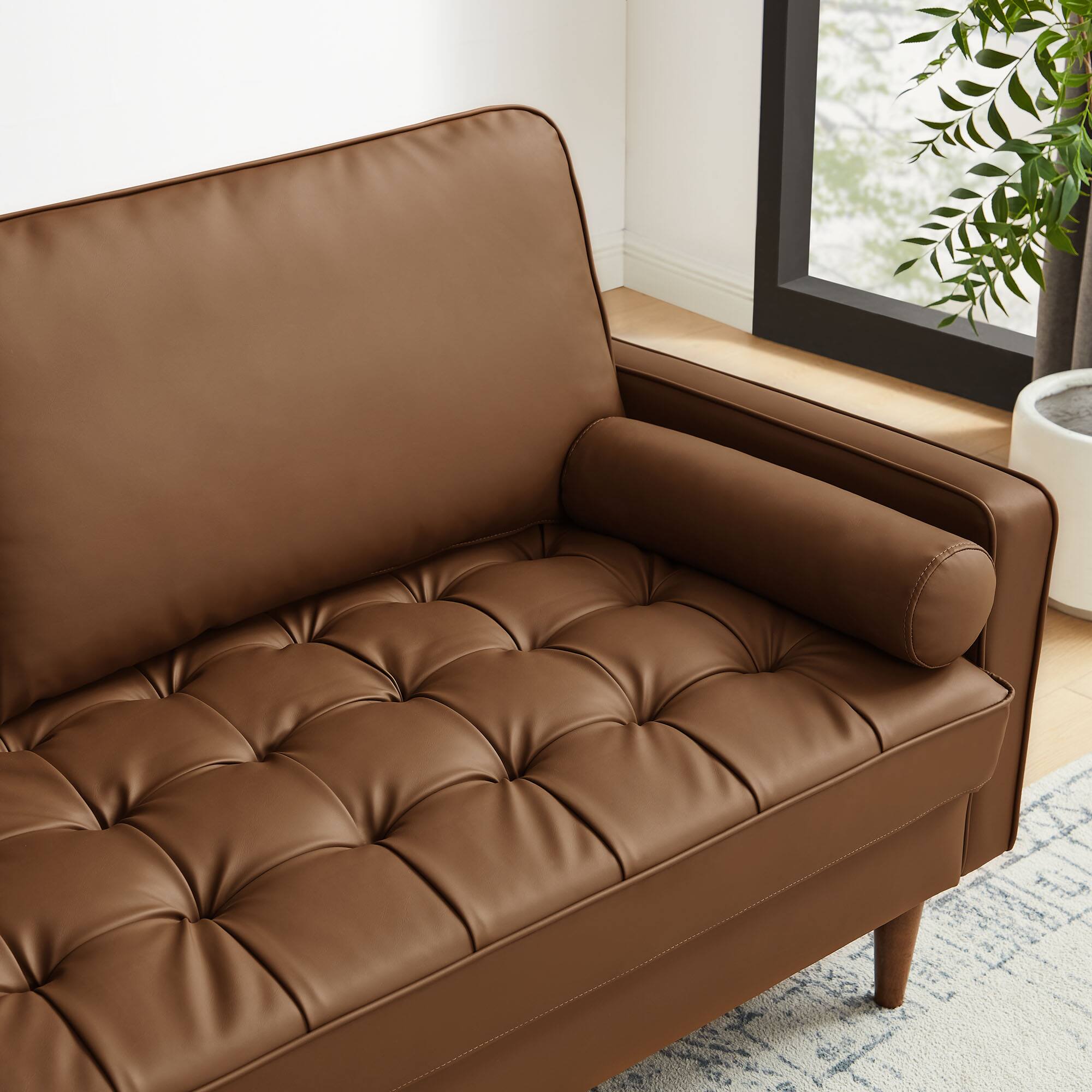 Alt View 1. Modway - Valour Tufted Vegan Leather Sofa by Modway - Brown.