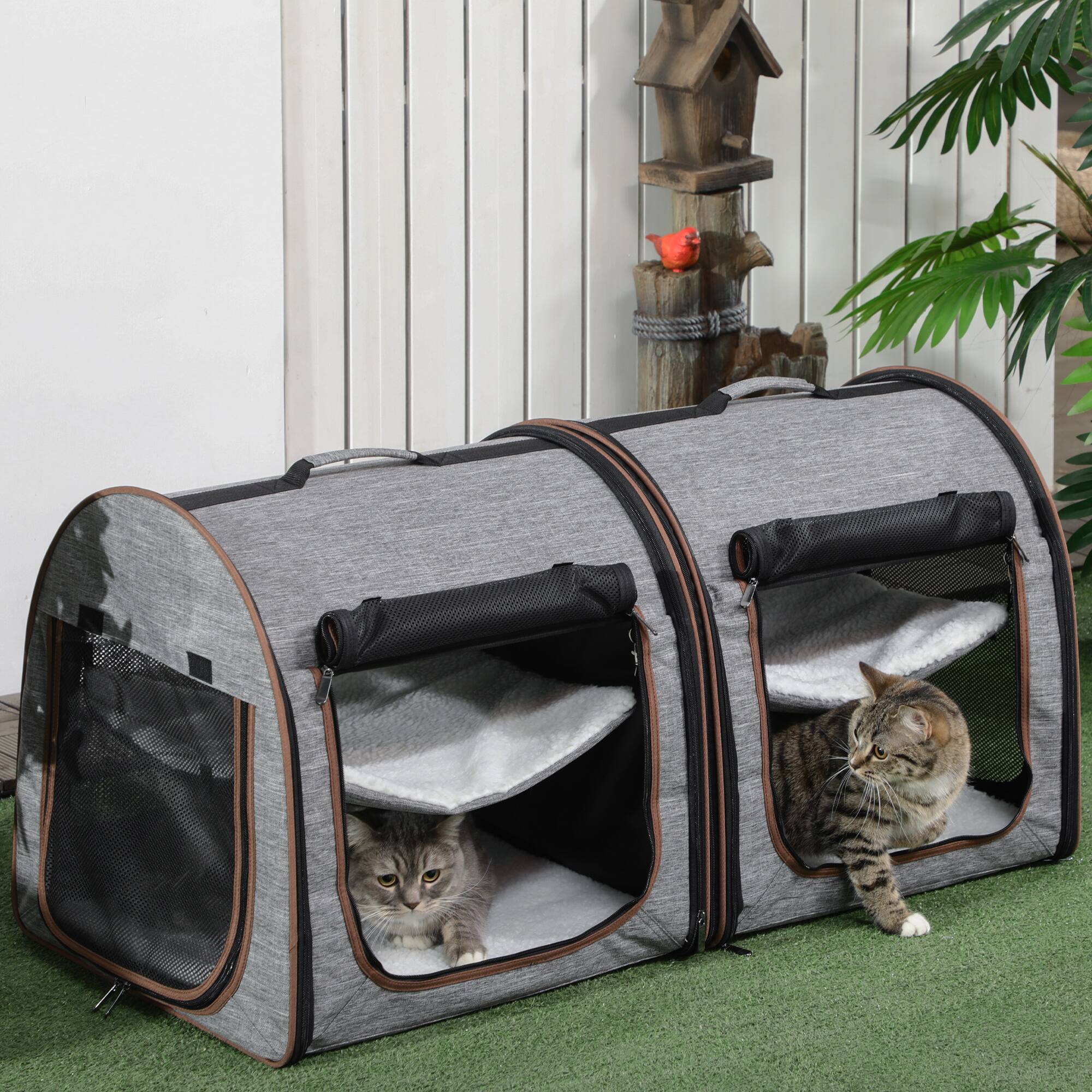 Angle. Pawhut - 39" Portable Soft-Sided Cat Carrier, Cat Kennel, Travel Dog Crate, Soft Cushions & Storage Bag, Easy to Fold.