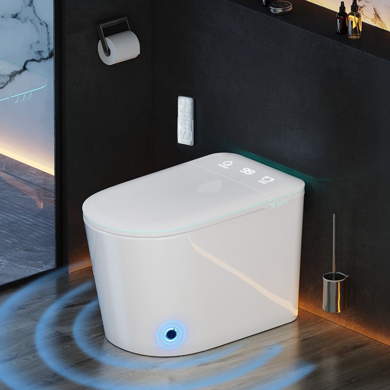 Dyonery - Smart Toilet with Heated Seat and Night Light, Modern Tankless One Piece Toilets, Dryer, Foot Sensor, Auto Lid - White