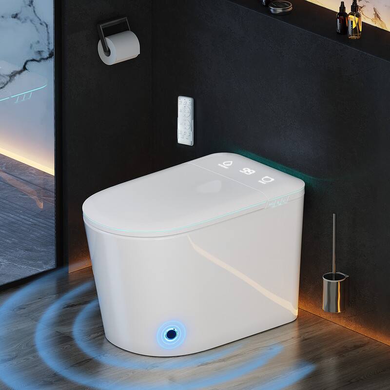 Dyonery - Smart Toilet with Heated Seat and Night Light, Modern Tankless One Piece Toilets, Dryer, Foot Sensor, Auto Lid - White
