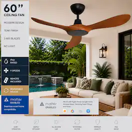 ENLIGHT - 60" Smart Ceiling Fan, IP66 Outdoor & Coastal, Weather Resist, Efficient & Quiet DC Motor, Reverse Mode, Matter, 3 Blade - Teak Woodgrain