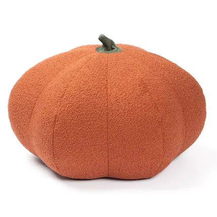 Front. Jaxx - Jaxx Pumpkin Pouf - Luxurious Ottoman for Fall & Halloween Décor - Boucle Terra Cotta - Sunbrella Flax.