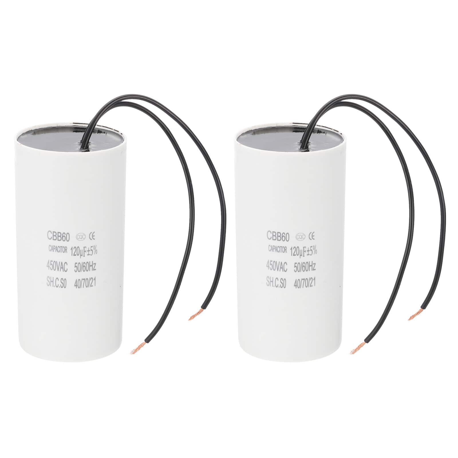 Unique Bargains - 2pcs 120uF CBB60 Running Capacitor, AC 450V 2 Wires 50/60Hz for Refrigerators, Washing Machines, Water Pumps - White price history on PriceWatchPro