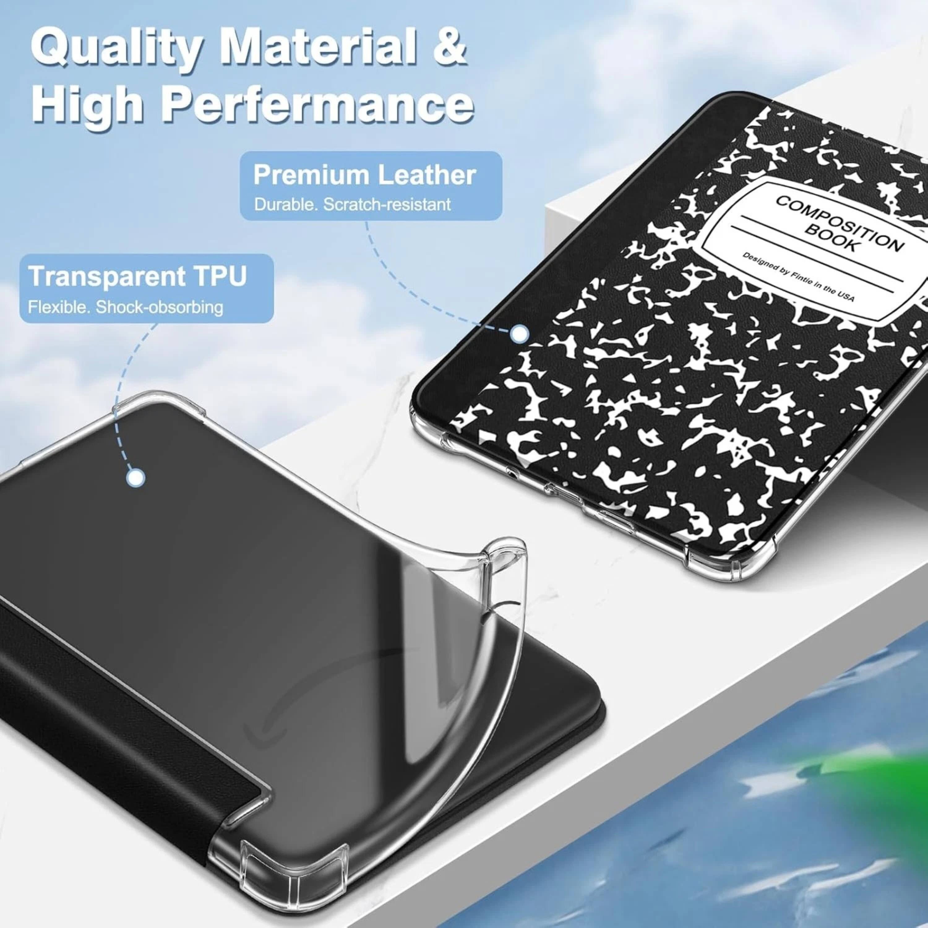 Quality Material & High Performance

Premium Leather  
Durable. Scratch-resistant

Transparent TPU  
Flexible. Shock-absorbing

COMPOSITION BOOK  
Designed by Finito in the USA