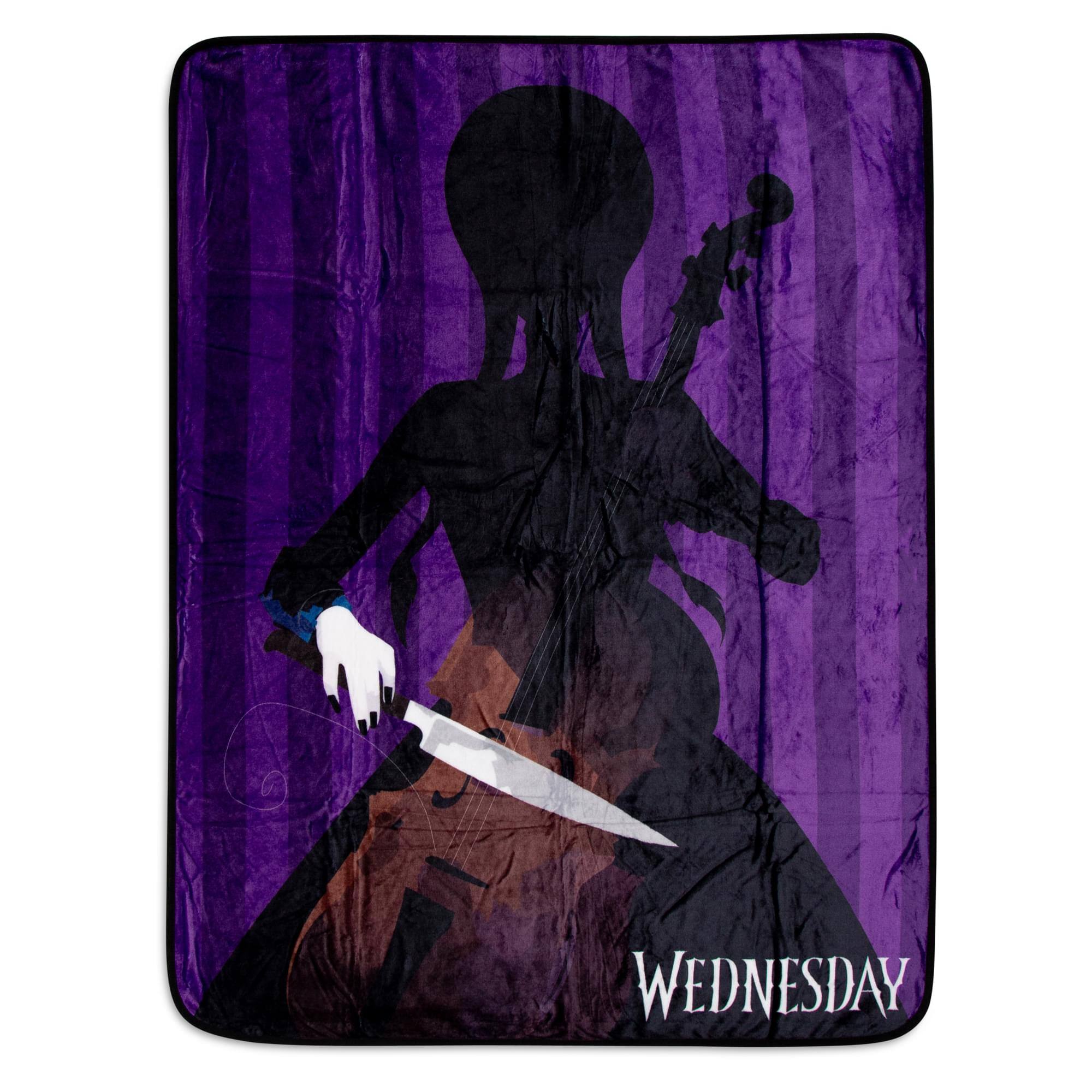 Front. Silver Buffalo - Addams Family Wednesday Cello Silhouette Fleece Throw Blanket | 45 x 60 Inches - Purple.