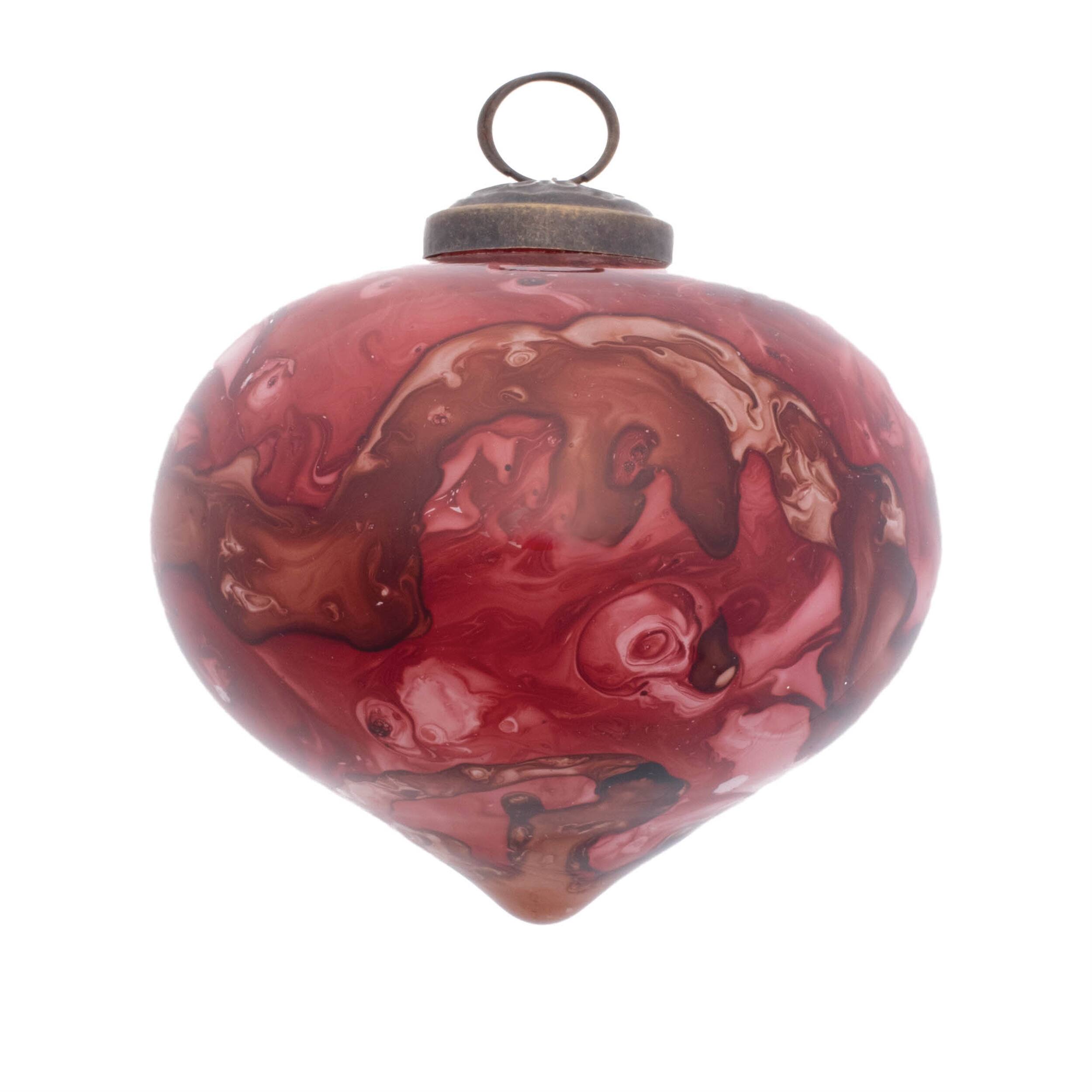 Left. BreeBe - Marble Painted Glass Ornament (Set of 6) - Red.