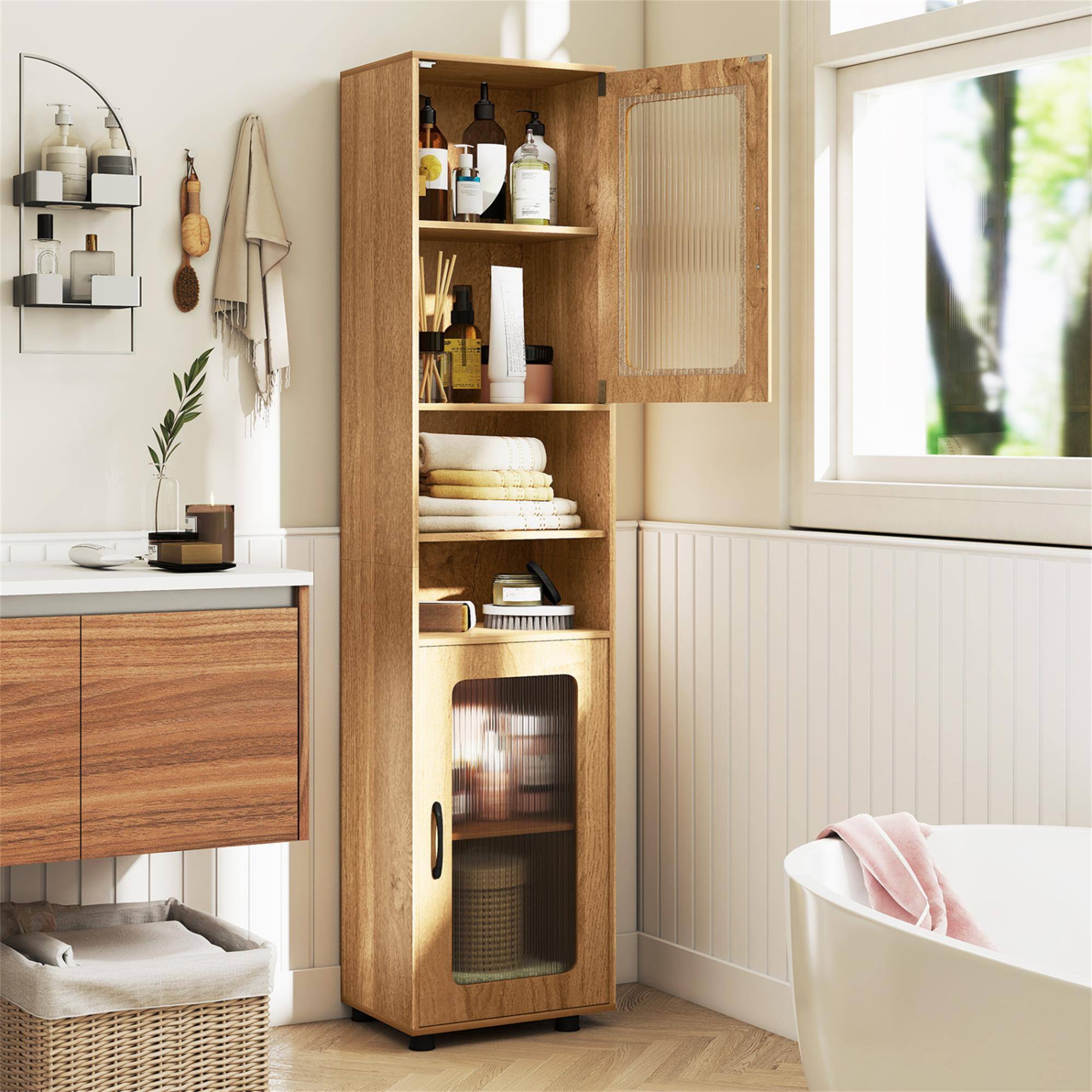 Alt View 1. Boyel Living - Natural Tall Freestanding Bathroom Storage Cabinet 67 Inch - Natural.