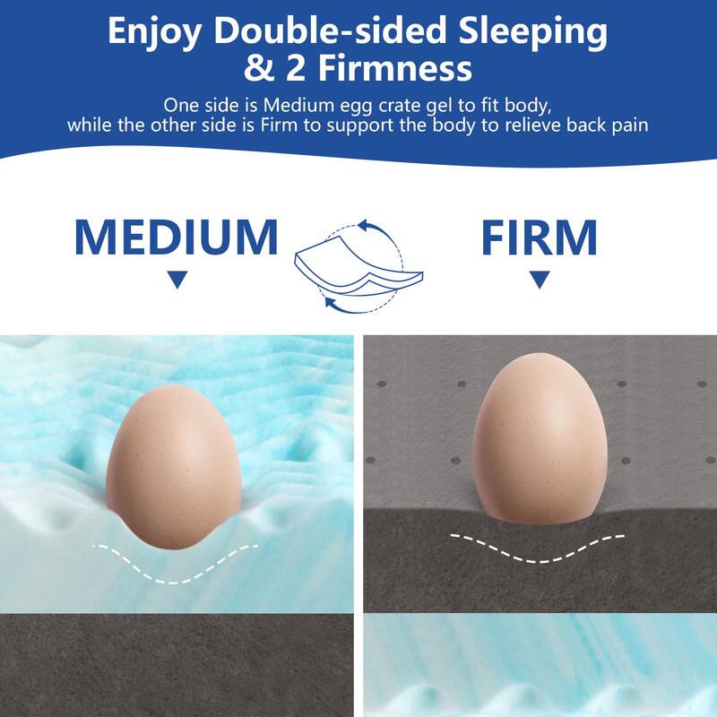 Enjoy Double-sided Sleeping & 2 Firmness

One side is Medium egg crate gel to fit body, while the other side is Firm to support the body to relieve back pain

MEDIUM

FIRM
