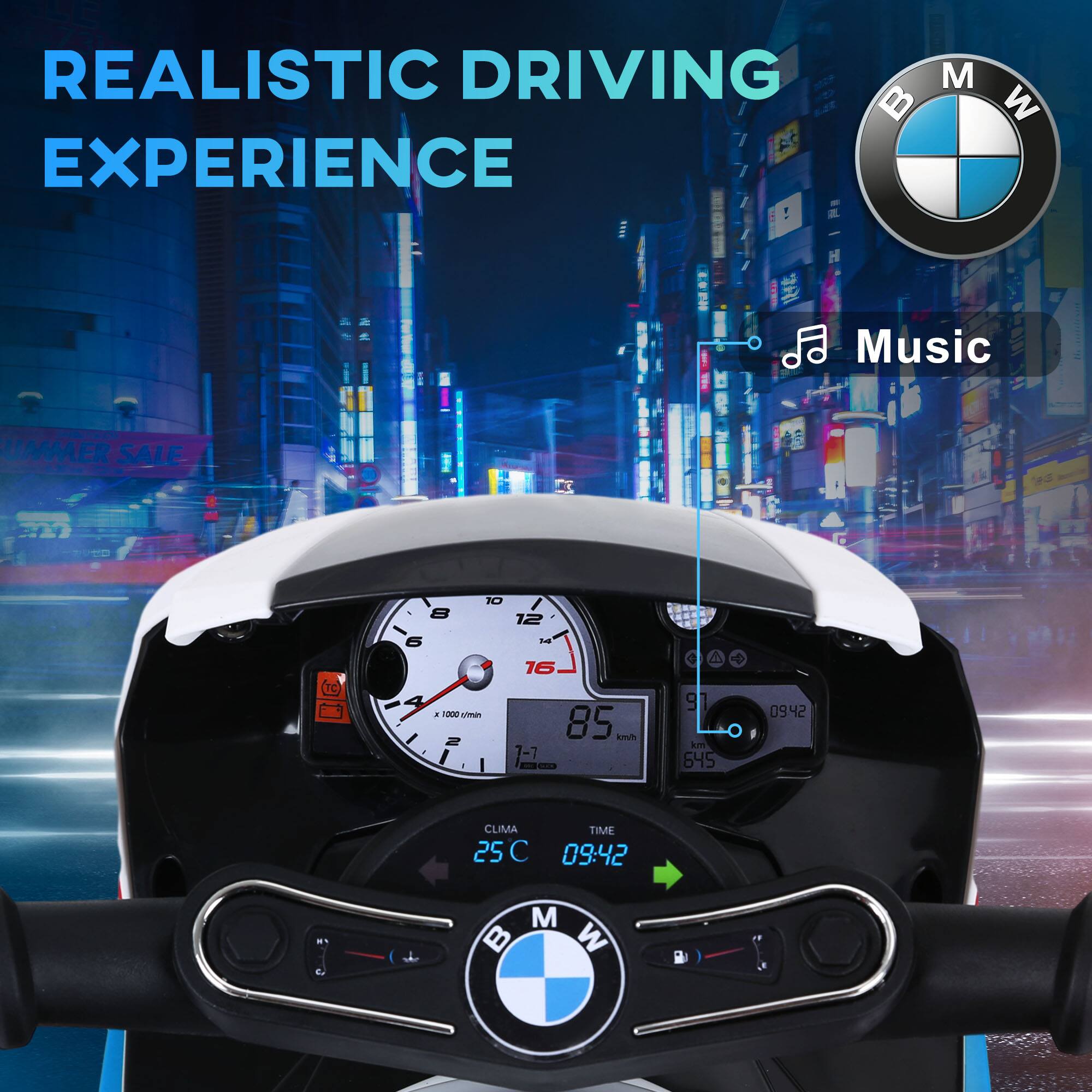 REALISTIC DRIVING EXPERIENCE

BMW

Music

SUMMER SALE

CLIMA 25°C

TIME 09:42

85 km/h

0942 km

645 km

16

12

10

8

6

4

2

1000/min

7.7

645