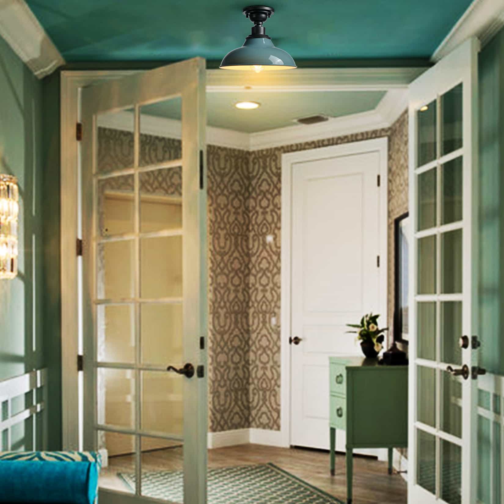 Angle. MOOSE - Farmhouse Ceiling Light Light-Blue Semi Flush Mount Lighting - Pale Turquoise.