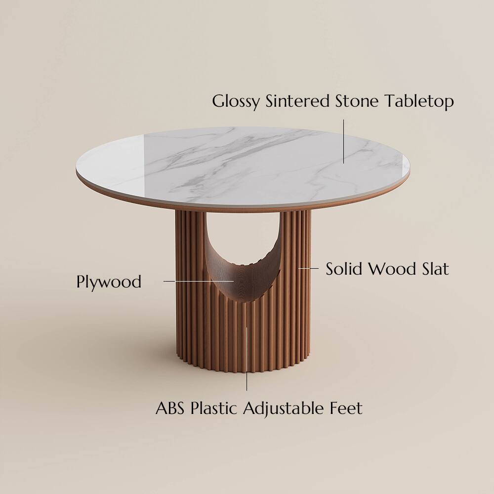 Glossy Sintered Stone Tabletop  
Plywood  
Solid Wood Slat  
ABS Plastic Adjustable Feet