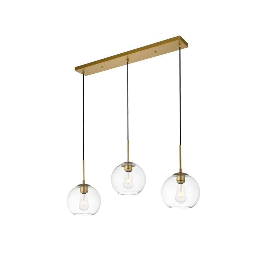 Alt View 2. Living District - Baxter 3 Lights Brass Pendant With Clear Glass - Brass And Clear.