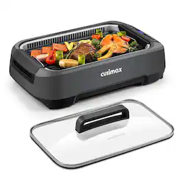 Cusimax - 1500W Indoor Electric Grills with 212-446℉ Freely Adjustable, LED Display, Smokeless, Easy to Clean & Store