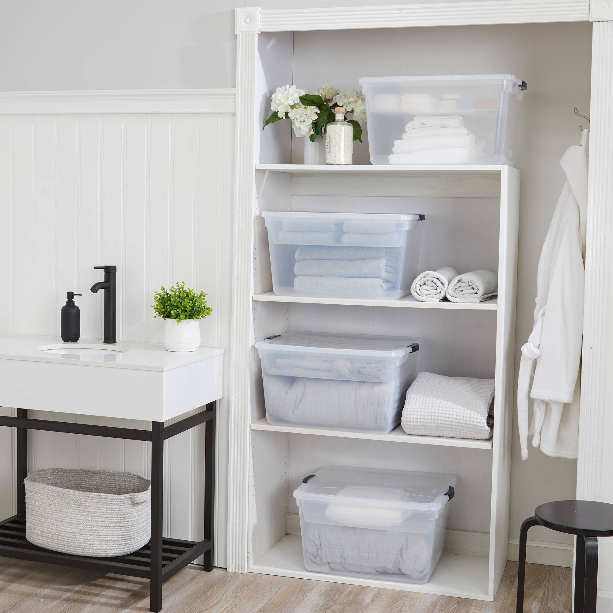 Alt View 7. RubberMaid - Rubbermaid 4 Pack 74 Quart Storage Containers with Lids, Garage and Home, Clear - Clear.