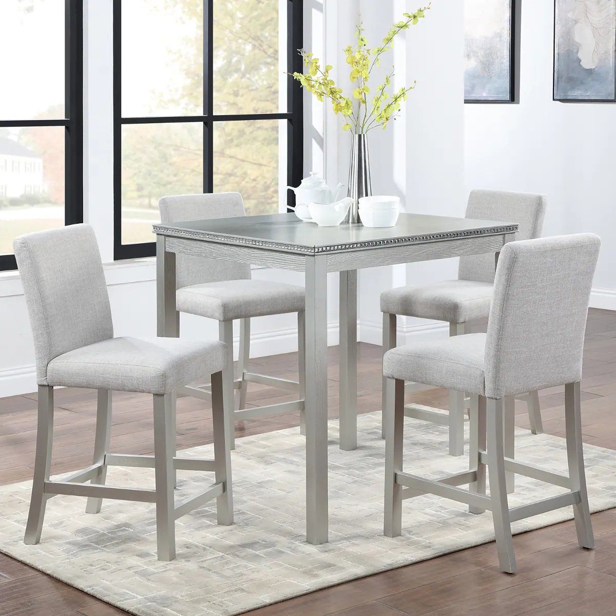 Loheer Square Counter Height Dining Table, Wood Table for Four Silver ...