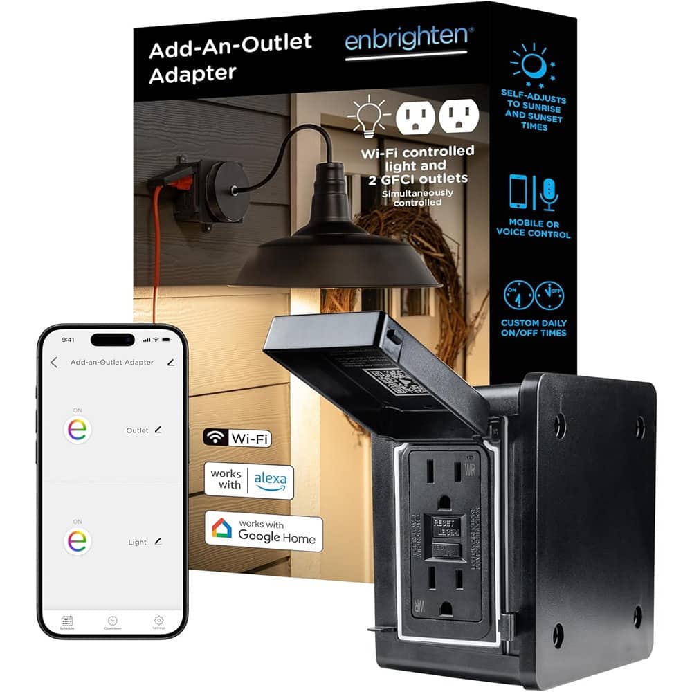 RTMB - Smart Outdoor Outlet – Add-an-Outlet Adapter with 2 GFCI Outlets - Black