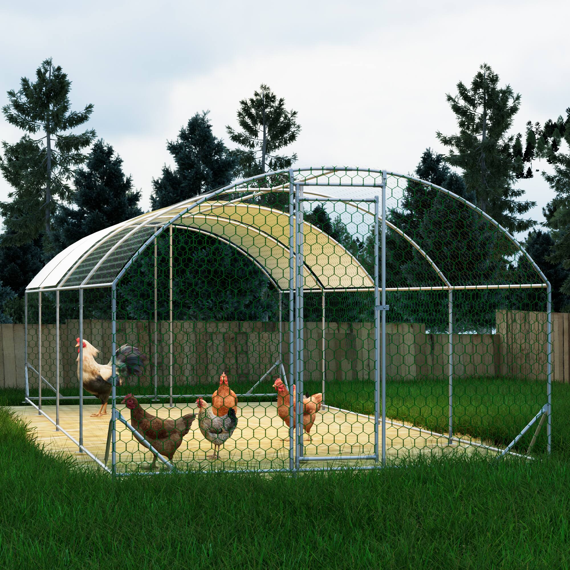 Back. Mondawe - 26ft x 9ft Large Metal Walk-in Chicken Coop with Waterproof Cover.