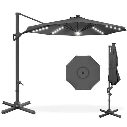 Front. Best Choice Products - Best Choice Products 10ft 360-Degree Solar LED Lit Cantilever Patio Umbrella, Outdoor Hanging Shade - Gray - Gray.