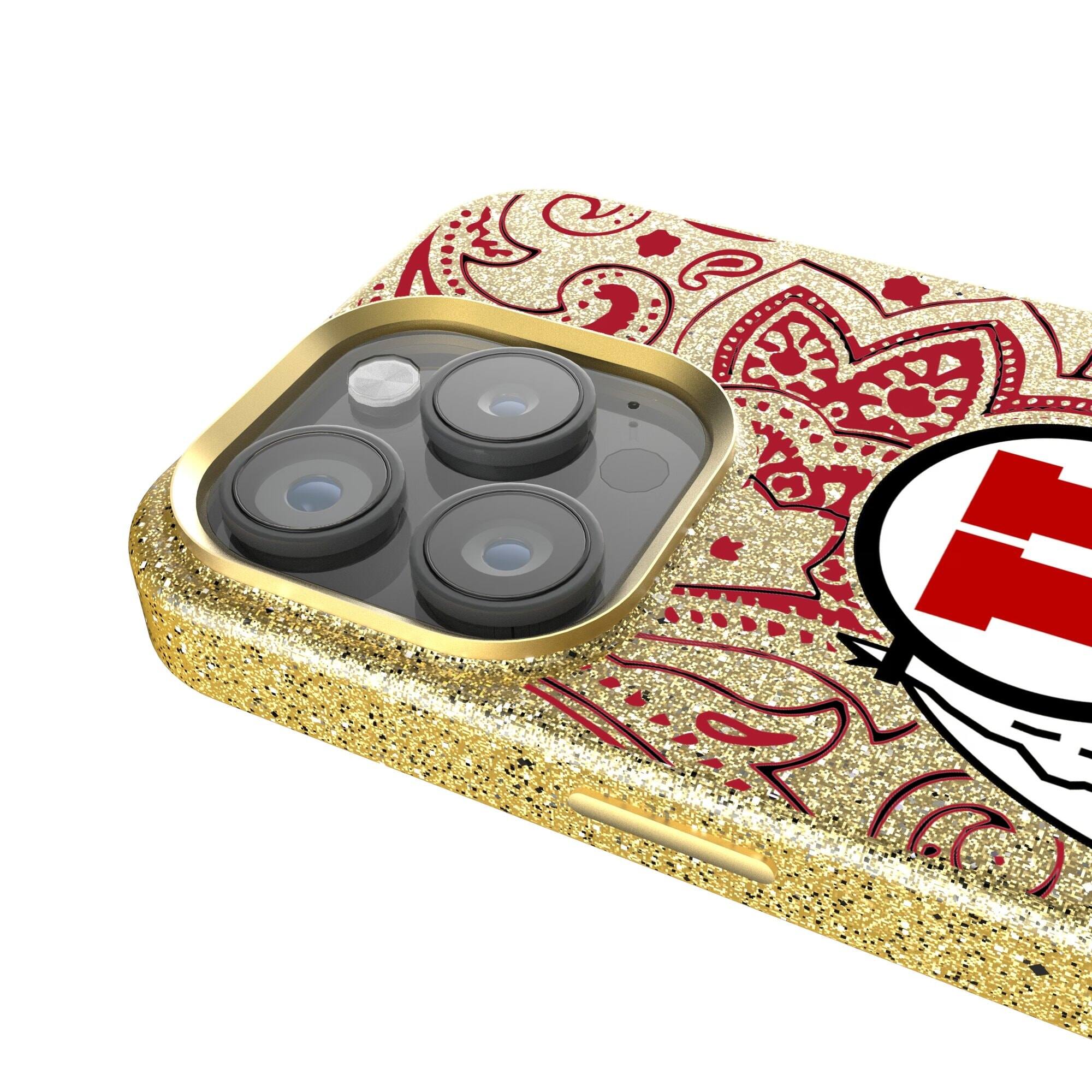 Alt View 2. Keyscaper - Utah Utes Paisley Bling iPhone Case - 14 Pro - Gold.