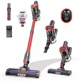 Teendow - 150W Cordless Stick Vacuum for HardFloors, Vacuum Cleaner, Carpet, Rug, and Pet Hair - Red