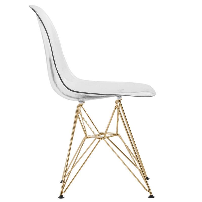 Back. LeisureMod - Cresco Modern Acrylic Dining Chair with Ergonomic Seat and Gold Steel Base - Clear.