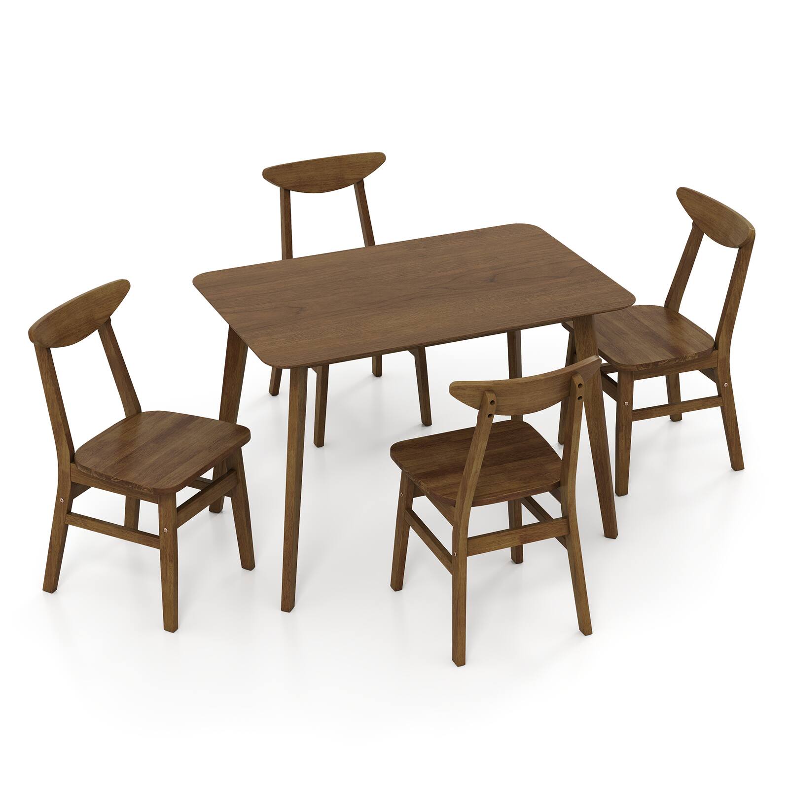 Alt View 9. Gymax - Gymax 5PCS Solid Wood Dining Table Set Mid Century Kitchen Table & Chairs Set for 4 - Brown.